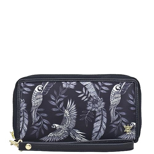 Anuschka Wanderlust Kollektion Reisegeldbeutel mit Gelenkschlaufe und RFID Schutz - RFID-Geldbörse aus Nylon für Damen - Jungle Macaws von Anuschka