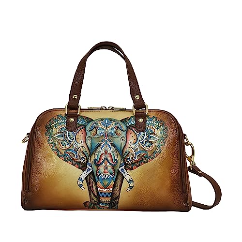 Anuschka Weite handbemalte Satchel Organiser Tasche aus Echtleder - Elephant Mandala von Anuschka