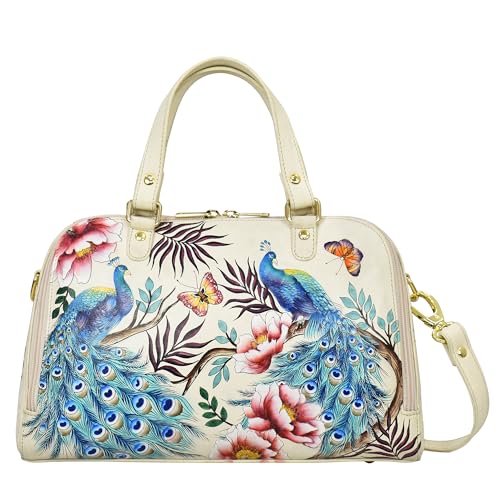 Anuschka Weiter Organizer Leder Satchel - Handbemalte Damen Umhängetasche - Pretty Peacocks von Anuschka