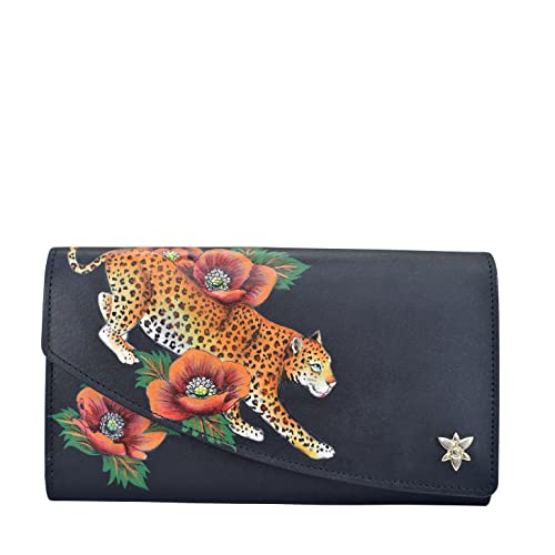 Anuschka Women's Akkordeon-Portemonnaie mit Überschlag aus Echtleder, handbemalt - Enigmatic Leopard von Anuschka