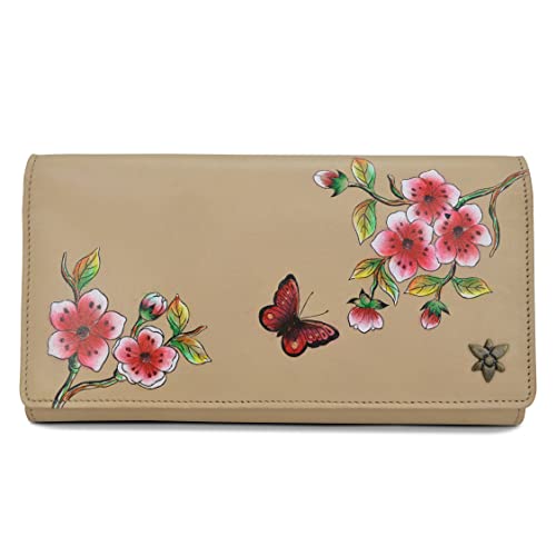 Anuschka Women's Brieftasche mit Überschlag aus Echtleder?Handbemalte Handwerkskunst?Flower Garden Almond von Anuschka