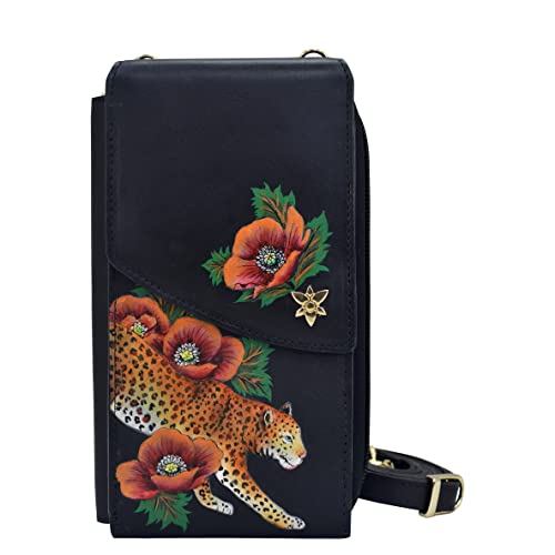 Anuschka Women's Handytasche zum Umhängen aus Echtleder, handbemalt - Enigmatic Leopard von Anuschka