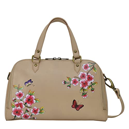Anuschka Women's Organizer Umhängetasche aus echtem Leder, Weit - Handbemalte Handwerkskunst - Flower Garden Almond von Anuschka