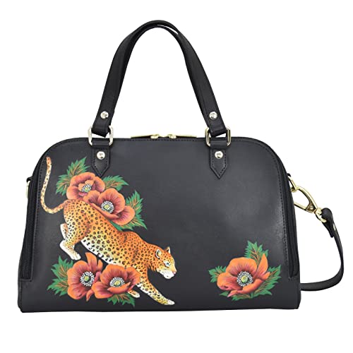 Anuschka Women's Wide Satchel, weite Umhängetasche aus Echtleder, handbemalt - Enigmatic Leopard von Anuschka