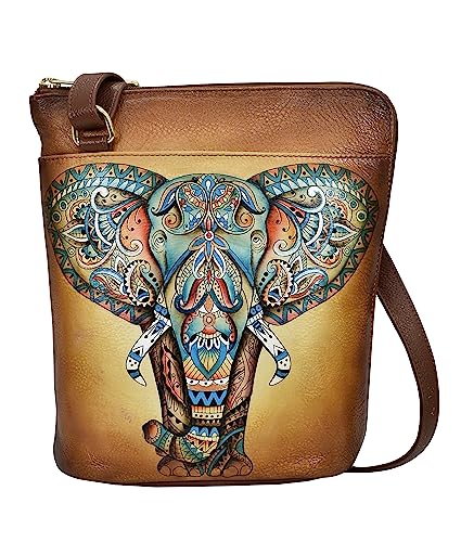 Anuschka handbemalter Crossbody Organizer aus Echtleder mit verlängertem seitlichem Reißverschluss - Elephant Mandala von Anuschka