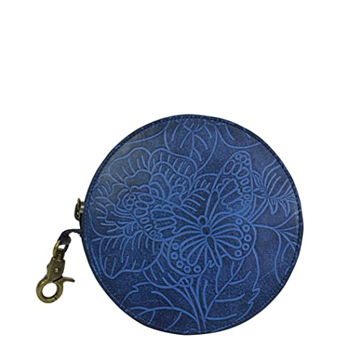 Anuschka handbemalter Rund-Münzbeutel aus echtem gegerbtem Leder für Damen - Tooled Butterfly Ocean von Anuschka
