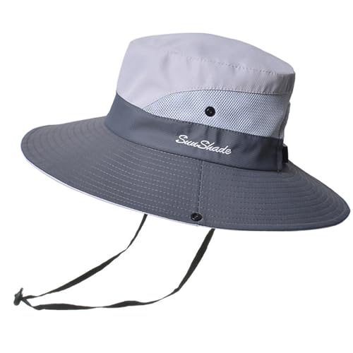 Anvevkn Damen Faltbarer Sonnenhut UV Schutz Sommerhut Wanderhut Fischerhut Gartenhut Wasserdicht Outdoor Buschhut mit Verstellbare Kinnband (Hellgrau) von Anvevkn