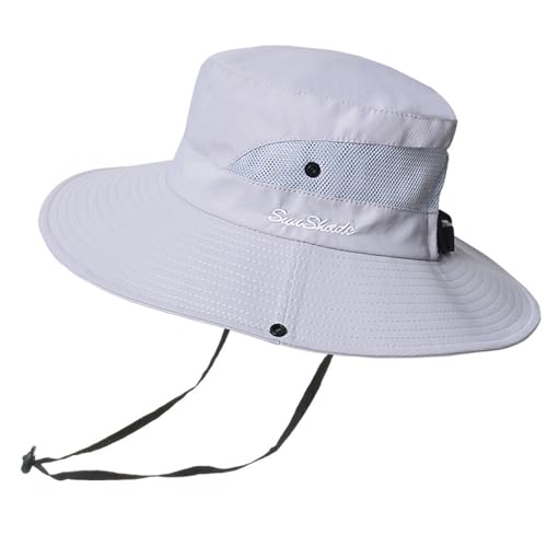 Anvevkn Damen Faltbarer Sonnenhut UV Schutz Sommerhut Wanderhut Fischerhut Gartenhut Wasserdicht Outdoor Buschhut mit Verstellbare Kinnband (S-Hellgrau) von Anvevkn