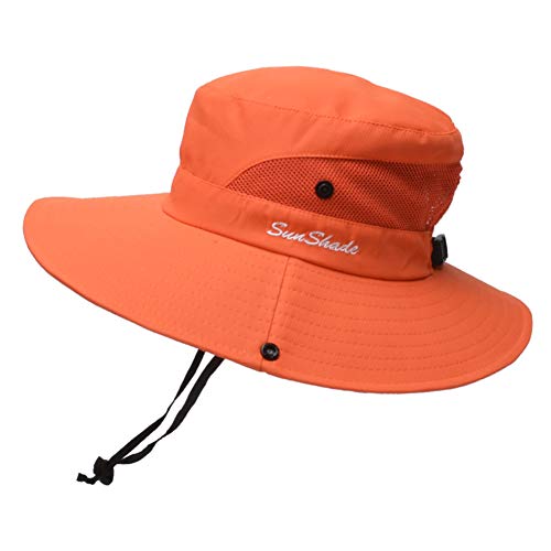 Anvevkn Damen Faltbarer Sonnenhut UV Schutz Sommerhut Wanderhut Fischerhut Gartenhut Wasserdicht Outdoor Buschhut mit Verstellbare Kinnband S-Orange von Anvevkn