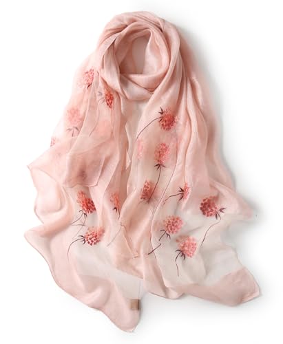 Anvevkn Damen Seiden Schal Bestickt Leichter Schal Tuch für Hochzeiten, Elegantes Braut & Abendmode-Tuch (B-Pink) von Anvevkn