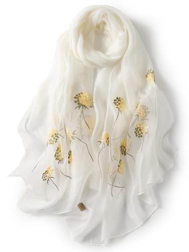 Anvevkn Damen Seiden Schal Bestickt Leichter Schal Tuch für Hochzeiten, Elegantes Braut & Abendmode-Tuch (B-Weiß) von Anvevkn