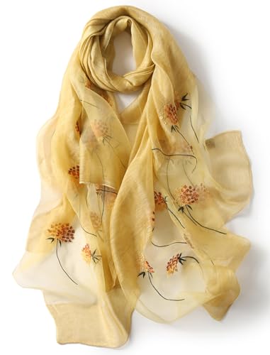 Anvevkn Damen Seiden Schal Bestickt Leichter Schal Tuch für Hochzeiten, Elegantes Braut & Abendmode-Tuch (B-gelb) von Anvevkn