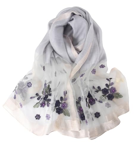 Anvevkn Damen Seiden Schal Bestickt Leichter Schal Tuch für Hochzeiten, Elegantes Braut & Abendmode-Tuch (C-grau) von Anvevkn