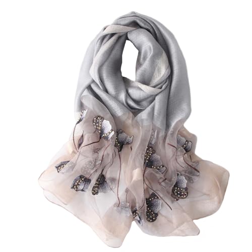 Anvevkn Damen Seiden Schal Bestickt Leichter Schal Tuch für Hochzeiten, Elegantes Braut & Abendmode-Tuch (D-Grau) von Anvevkn
