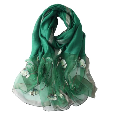 Anvevkn Damen Seiden Schal Bestickt Leichter Schal Tuch für Hochzeiten, Elegantes Braut & Abendmode-Tuch (D-Grün) von Anvevkn