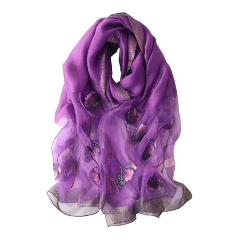 Anvevkn Damen Seiden Schal Bestickt Leichter Schal Tuch für Hochzeiten, Elegantes Braut & Abendmode-Tuch (D-Lila) von Anvevkn