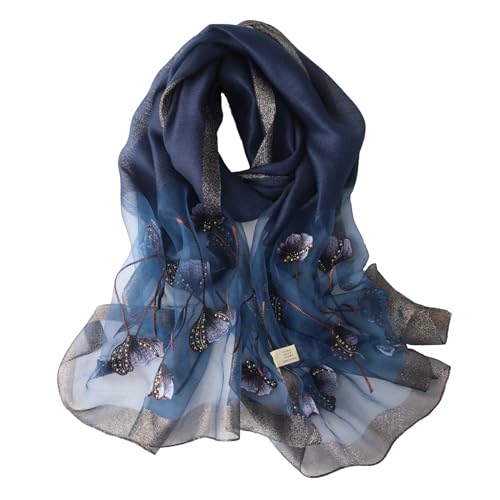 Anvevkn Damen Seiden Schal Bestickt Leichter Schal Tuch für Hochzeiten, Elegantes Braut & Abendmode-Tuch (D-Marineblau) von Anvevkn