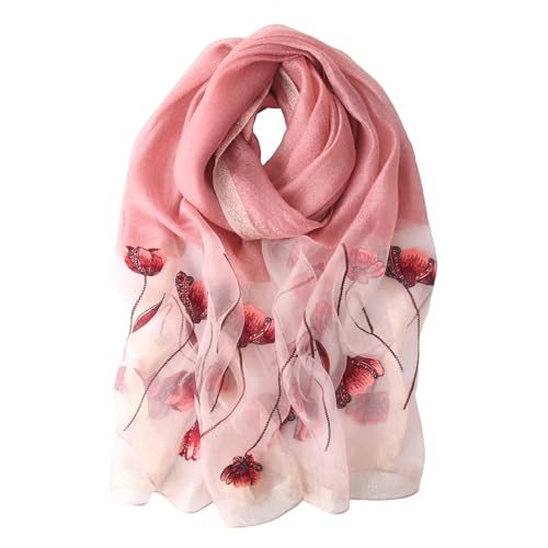 Anvevkn Damen Seiden Schal Bestickt Leichter Schal Tuch für Hochzeiten, Elegantes Braut & Abendmode-Tuch (D-dunkelrosa) von Anvevkn