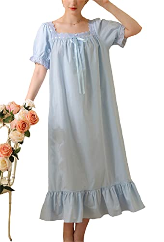 Anvevkn Elegant Baumwolle Damen Nachthemd Kurzarm Vintage Schlafhemd Nachtwäsche Sleepshirt von Anvevkn