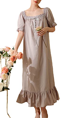 Anvevkn Elegant Baumwolle Damen Nachthemd Kurzarm Vintage Schlafhemd Nachtwäsche Sleepshirt von Anvevkn