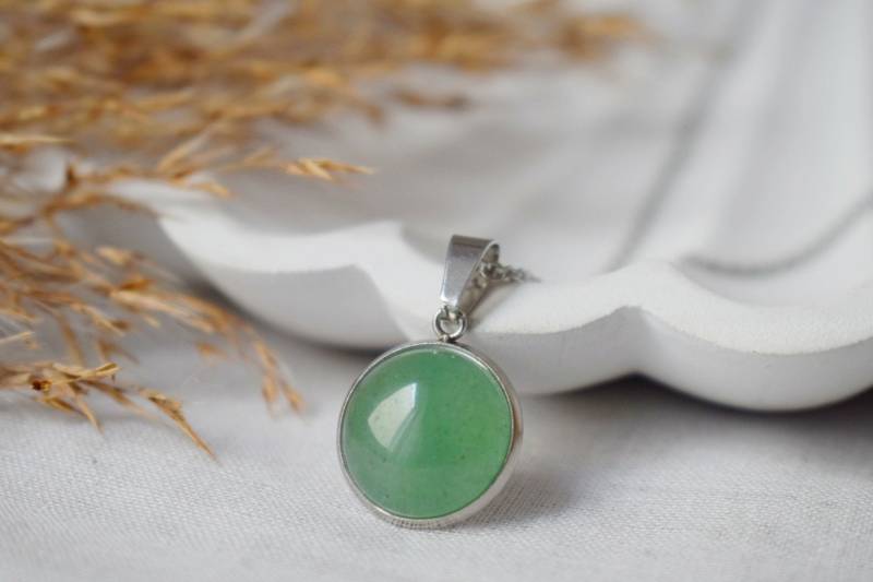 Aventurin Halskette, Grün Kette, Rund Edelstein Anhänger, Stein Geburtsstein Schmuck Unikat Geschenk von Anvira10