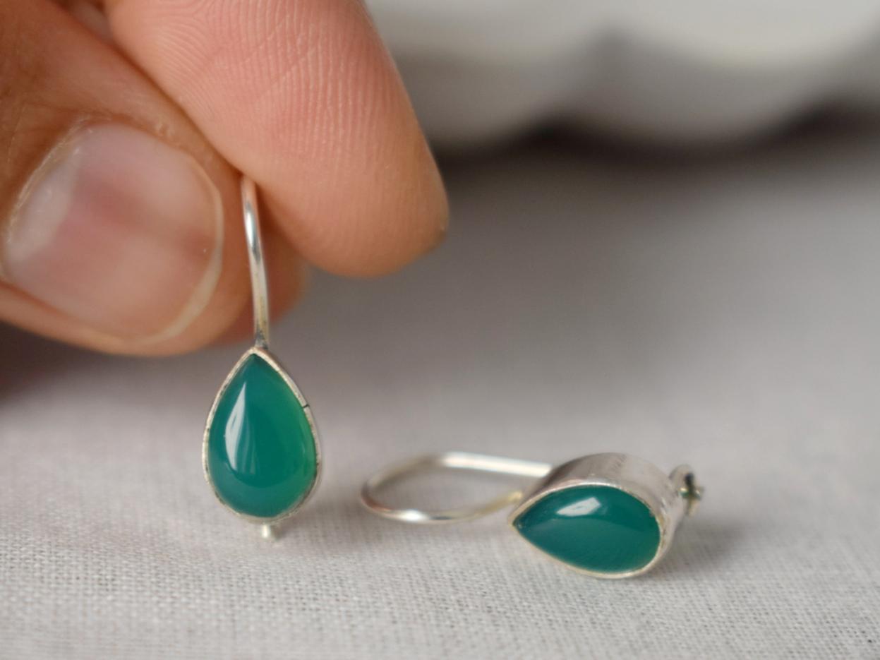 Grün Onyx Ohrringe, Sterling Silber Edelstein Schmuck von Anvira10