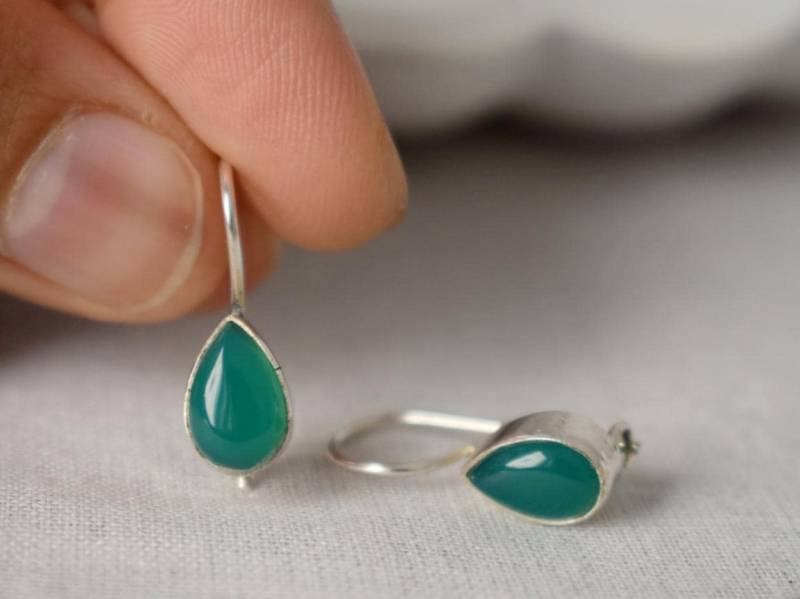 Grün Onyx Ohrringe, Sterling Silber Edelstein Schmuck von Anvira10