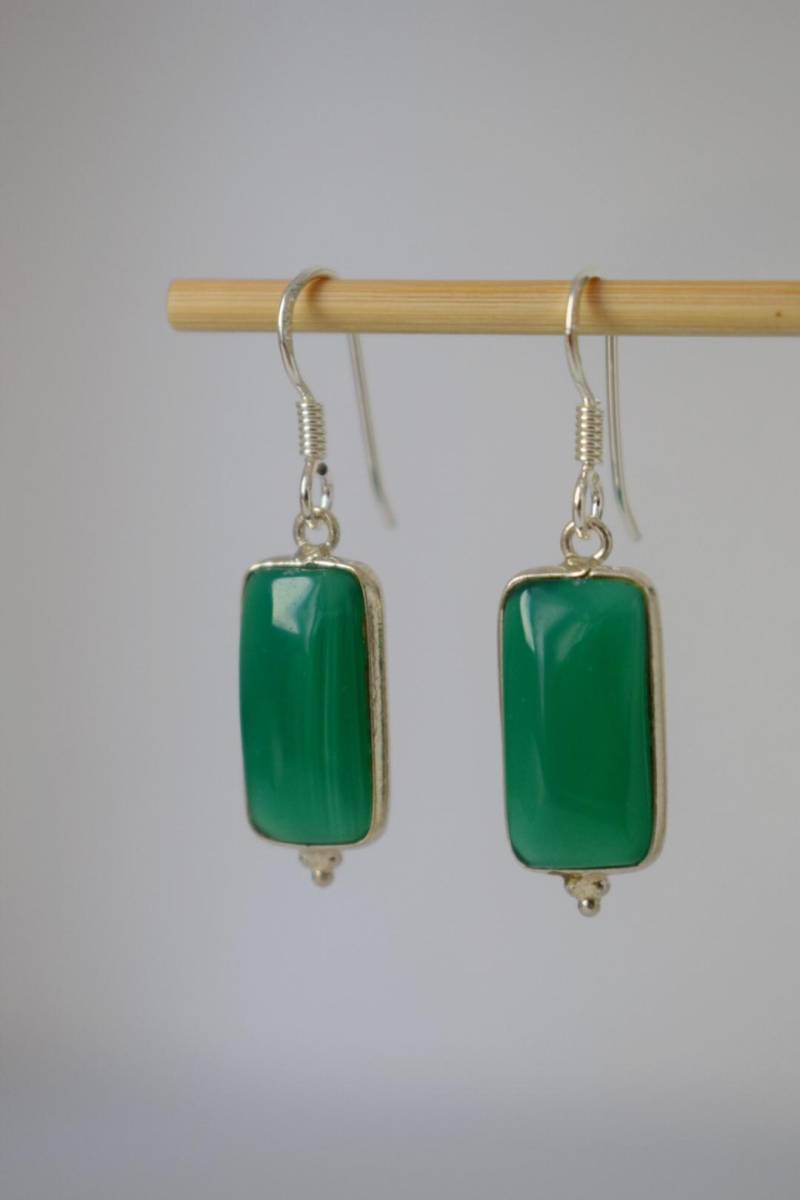 Ohrringe Onyx Grün, Sterling Silber Edelstein Hängeohrringe, Naturstein Rechteckige Hängende Ohrhänger, Unikat Schmuck, Weihnachtsgeschenk von Anvira10