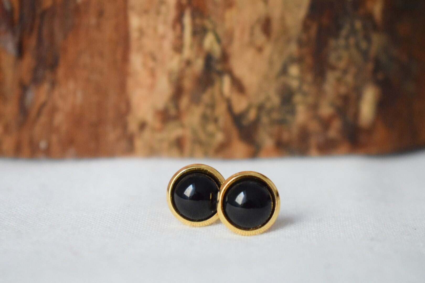 Ohrstecker Achat Schwarz Klein, 18K Vergoldete Edelstahl Ohrstecker, 10mm Runde Edelstein Ohrringe, Ohrschmuck, Geschenk Schmuck von Anvira10