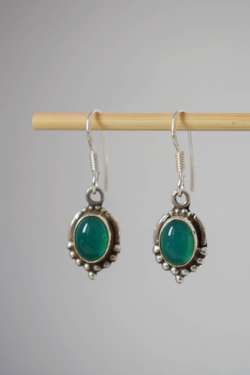 Onyx Grün Ohrringe Sterling Silber, 925 Silber Edelstein Hängeohrringe, Naturstein Ornament Ohrringe, Unikat Schmuck, Beste Geschenk von Anvira10