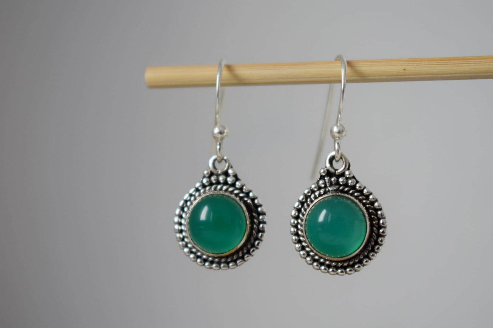 Onyx Ohrringe, Grün Sterling Silber Edelstein Schmuck von Anvira10