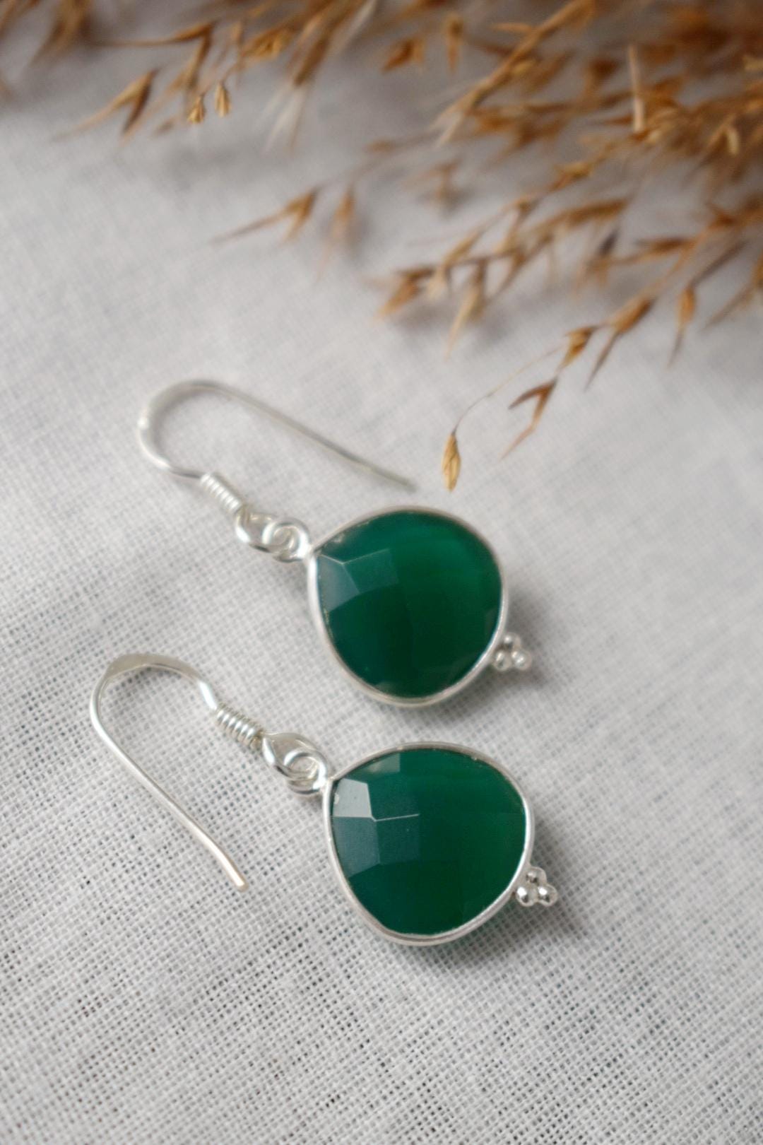 Onyx Ohrringe, Sterling Silber Grün Edelstein Schmuck von Anvira10