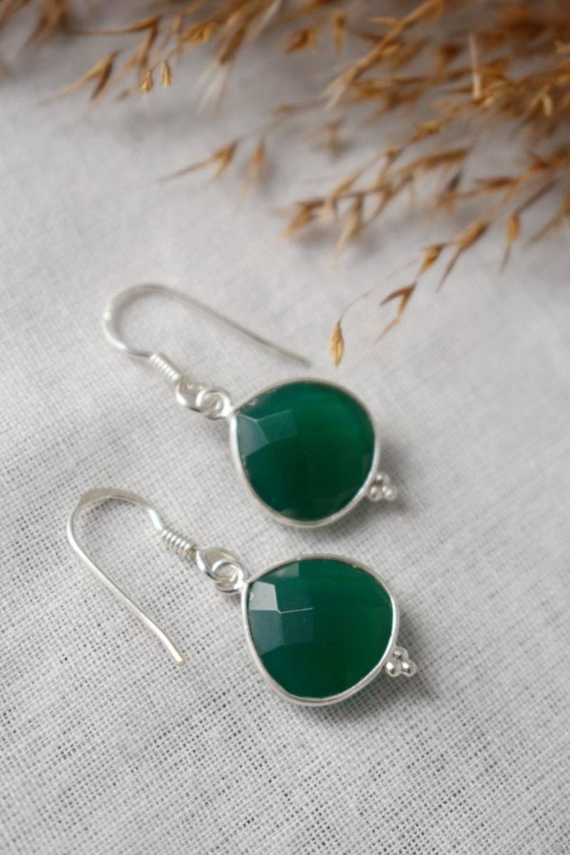 Onyx Ohrringe, Sterling Silber Grün Edelstein Schmuck von Anvira10