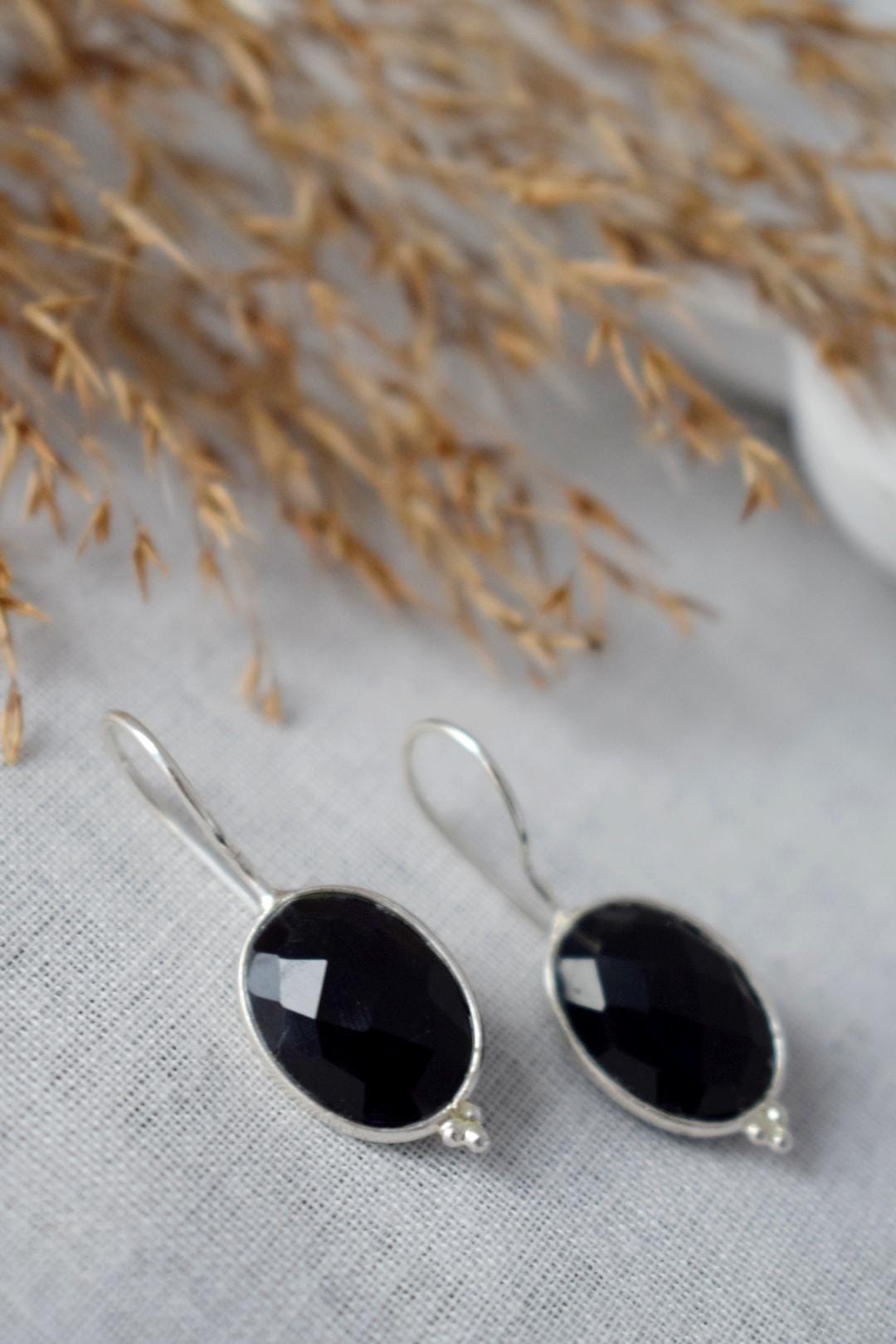 Onyx Schwarz Ohrringe, 925 Sterling Silber Edelstein Schmuck von Anvira10