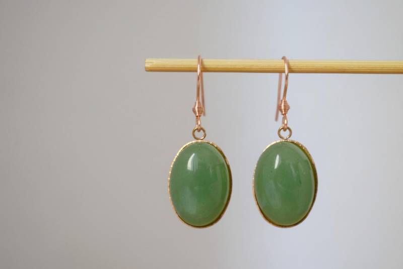 Rosegoldene Aventurin Ohrringe, Grün Naturstein Hängeohrringe, Edelstein Aventurin, Lange Ohrringe Mit Grüner Stein, Unikat Schmuck Geschenk von Anvira10