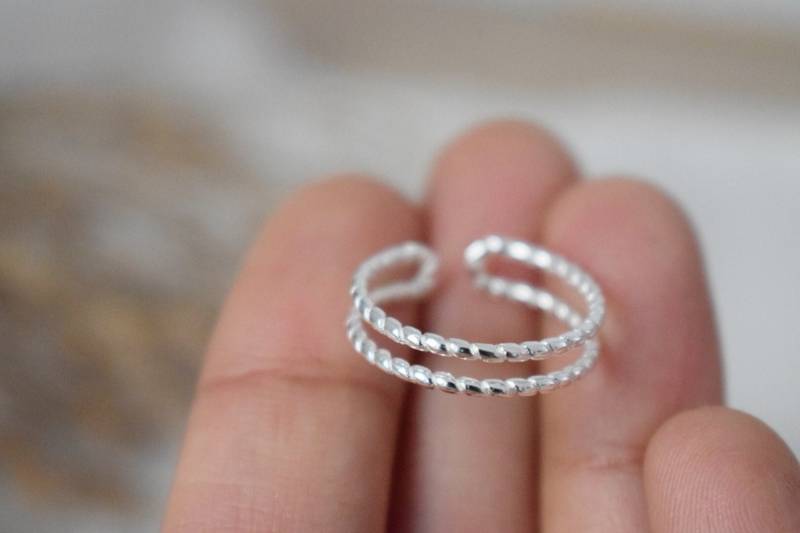 Vintage Sterling Silber Ring, Gedrehter Kordelring Silber, Doppelband Offener Verstellbarer Einzigartiger Ring Für Frauen von Anvira10