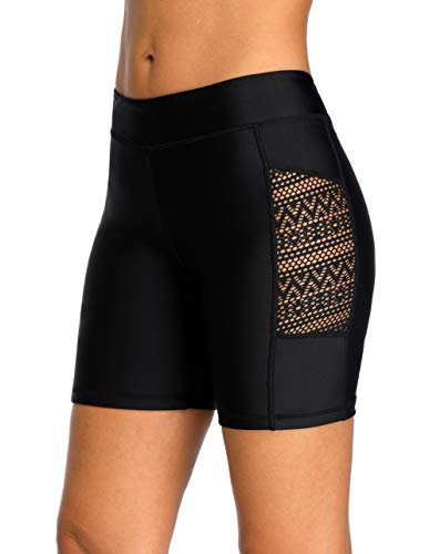 Anwell Boardshorts für Damen Bauchweg Badeshorts Schwimmshorts Basic Schwarz Mesh XXL von Anwell