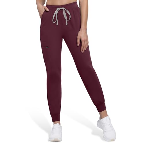 Anwrtuk Medizinische OP-Hose für Frauen - Funktionelle Arbeitshose mit schmaler Passform und Gebrauchstaschen (Burgunderrot, 2XL) von Anwrtuk