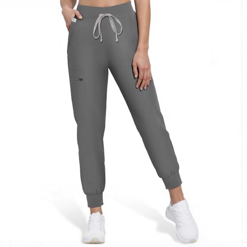 Anwrtuk Medizinische Scrub-Hose für Frauen, Scrub-Hose, medizinische Arbeitshose mit Kordelzug in der Taille und Seitentasche mit Reißverschluss (Dare Grey, M) von Anwrtuk