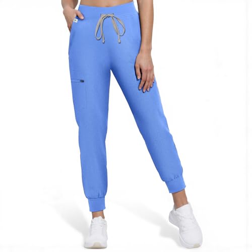 Anwrtuk Medizinische Scrub-Hose für Frauen, medizinische Arbeitshose mit schmaler, halbhoher Passform, Gebrauchstaschen und feuchtigkeitsableitendem Material (Himmelblau, XS) von Anwrtuk