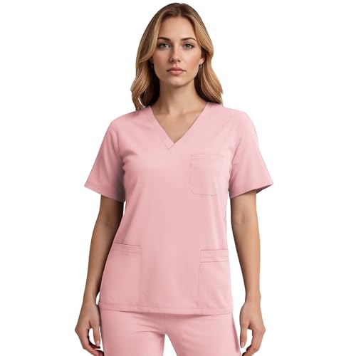 Anwrtuk Scrubs Top für Frauen, V-Ausschnitt Damen Pflege Tunika, Kurzarm Arbeitskleidung für Krankenschwestern, Zahnärzte, Ärzte, Tierärzte, Studenten von Anwrtuk