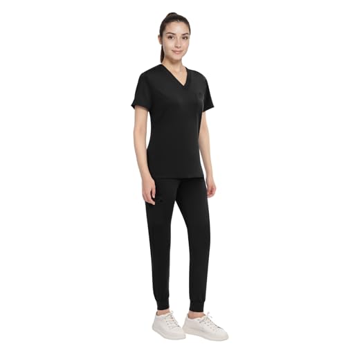 Anwrtuk Scrubs für Frauen Set, medizinische Uniform Stretch V-Ausschnitt Kragen Scrub Top & Jogger Hose mit Bund, Multi Pocket von Anwrtuk