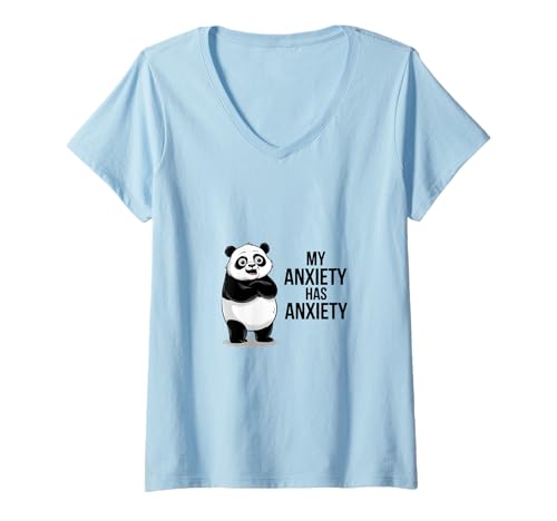 Damen Panda Meine Angst Macht Spaß T-Shirt mit V-Ausschnitt von Anxiety Humor Panda Apparell