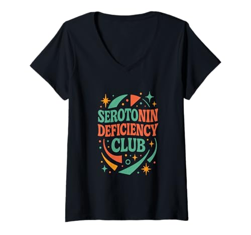 Damen Serotonin-Mangel-Club - Lustige Boho-Depression T-Shirt mit V-Ausschnitt Damen Serotonin-Mangel-Club - Lustige Boho-Depression T-Shirt mit V-Ausschnitt von Anxiety Serotonin Humor Positive Message