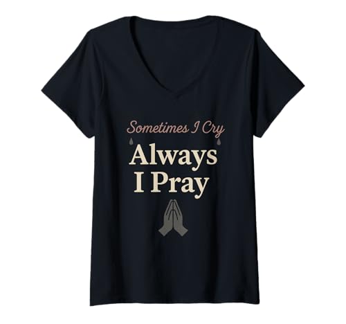 Damen Christliche Frau Angst Glaube Geistige Gesundheit Gnade Jesus T-Shirt mit V-Ausschnitt von Anxious Believer Therapy Ministry Fear Awareness