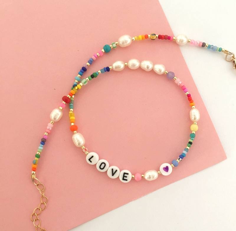 Benutzerdefinierte Perle Anfangsbuchstaben Halskette/Regenbogen Perlenkette Perlenhalskette Namen Rocailles Personalisierte von AnyaNord