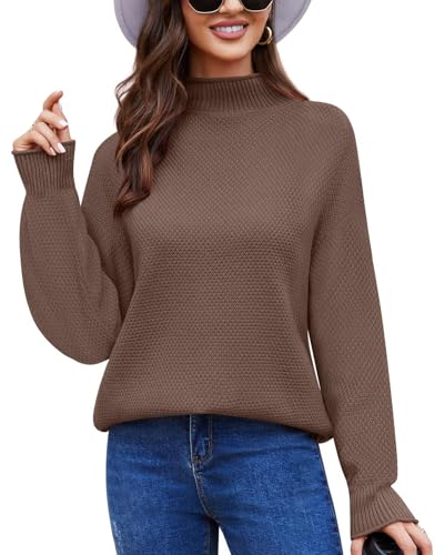 Anyally Damen Pullover Rollkragen Oversized Fledermaus Langarm Sweatshirt Lose Grobstrick Casual Sweater,L Kaffee von Anyally