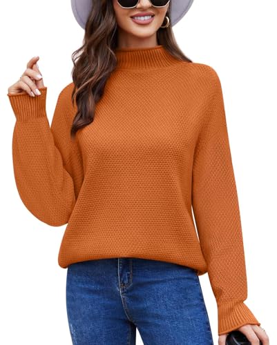 Anyally Damen Pullover Rollkragen Oversized Fledermaus Langarm Sweatshirt Lose Grobstrick Casual Sweater,L Orange von Anyally