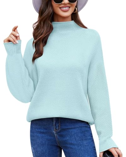 Anyally Damen Pullover Rollkragen Oversized Fledermaus Langarm Sweatshirt Lose Grobstrick Casual Sweater,M Mintgrün von Anyally