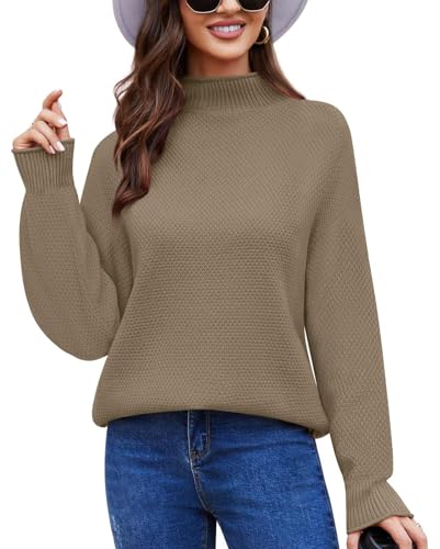 Anyally Damen Pullover Rollkragen Oversized Fledermaus Langarm Sweatshirt Lose Grobstrick Casual Sweater,S Kamel von Anyally